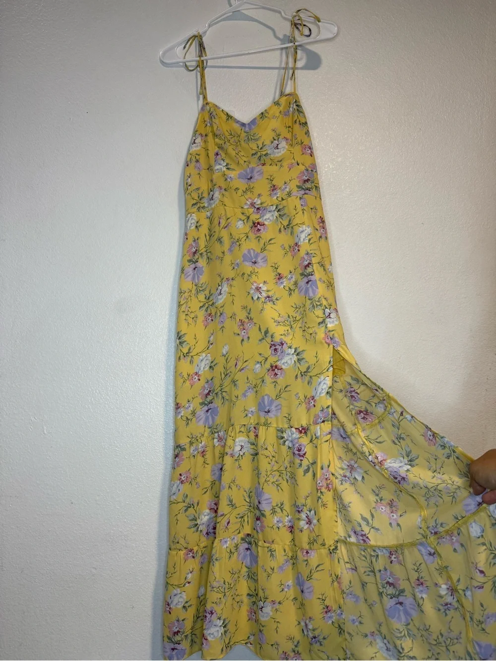 Abercrombie & Fitch Yellow Floral Tie-Shoulder Maxi Dress
